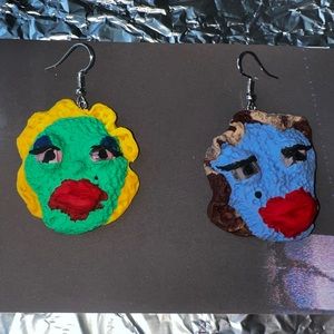 Homemade Lizard sisters clay earrings